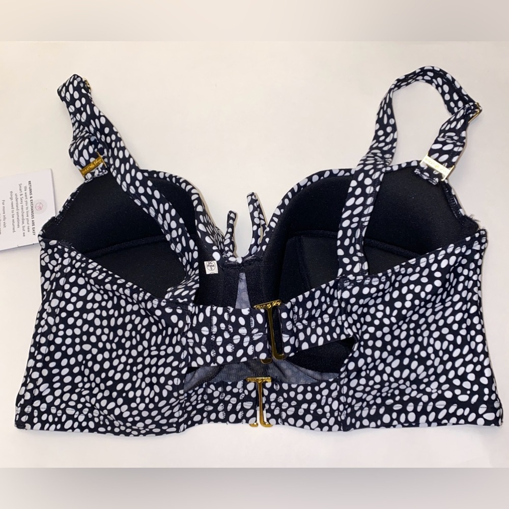 NWT 36D Smart & Sexy Bikini Top Swim Longline Adj Top Black White Polka Dots New - Picture 3 of 16